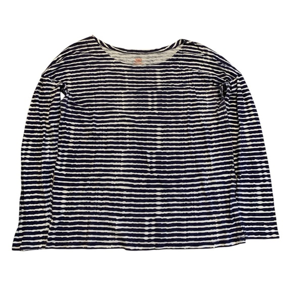 Joe Fresh Navy White Distressed Stripe Long Sleeve Top M/M Boatneck Nautical - Picture 1 of 7
